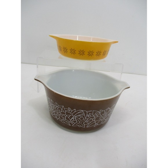 Vintage Pyrex Orange 471 Town & Country Casserole Dish 473B 1L Woodland Set of 2